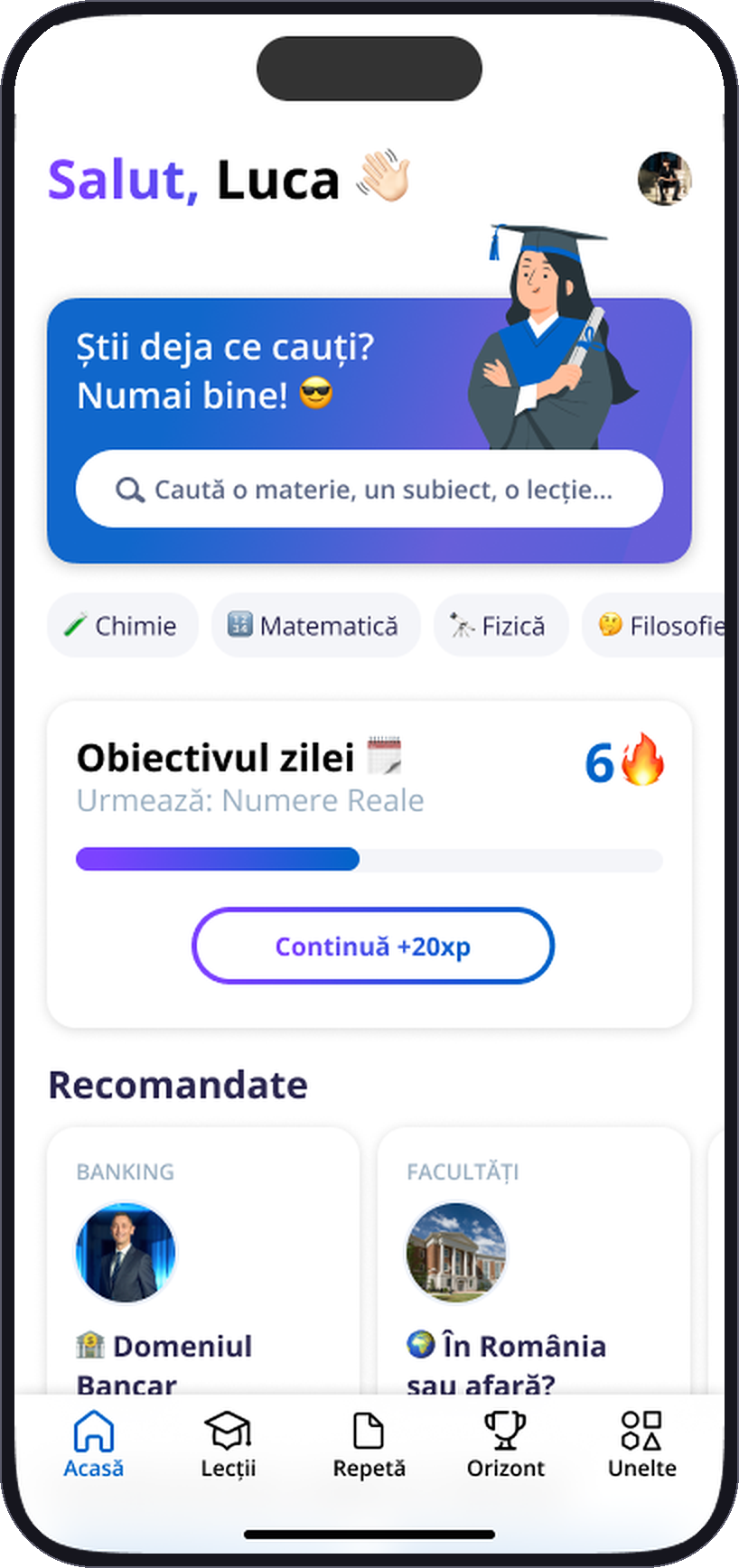 Ecranul de acasă din BacUp